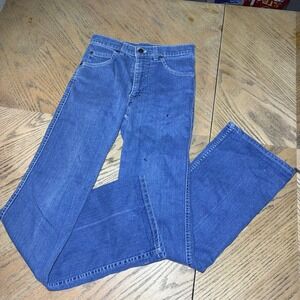 Vintage Levis Movin On Jeans W28 L32 Blue Tab High Waist Embroidered Flare 70s